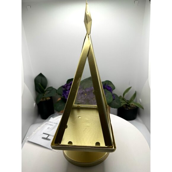 Gold Metal Christmas Tree Display Stand/Candle Holder With Star & Glass Panels - Picture 4 of 7
